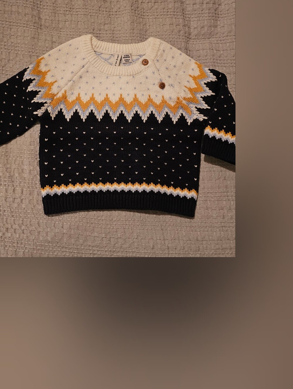 Janie and Jack Navy, Cream and Mustard Fair Isle Crewneck Sweater